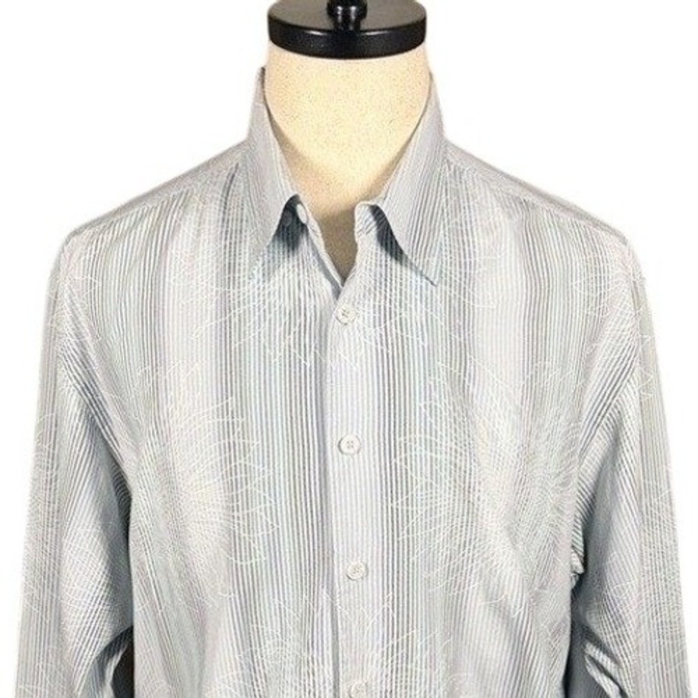 Tommy Bahama Mens XL Silk Cotton Striped Floral‎ Long Sleeve Button Down Shirt
